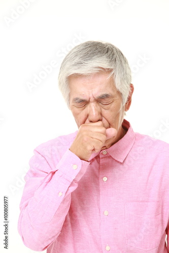 senior Japanese man coughing photo