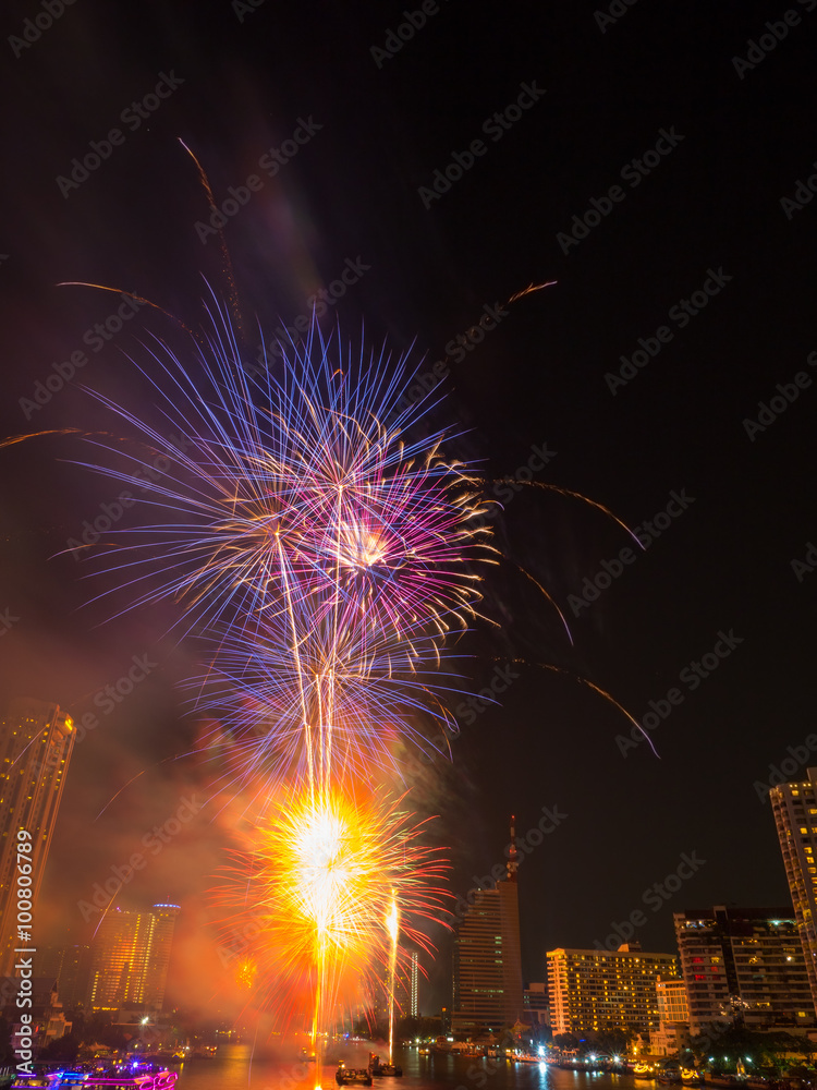 Colorful holiday fireworks in the night