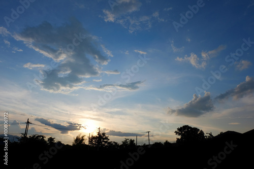silhouette landscape with dramatic sunset sky background