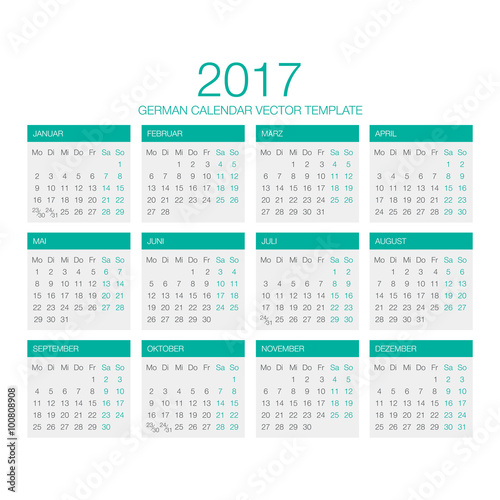 German Calendar Vector 2017