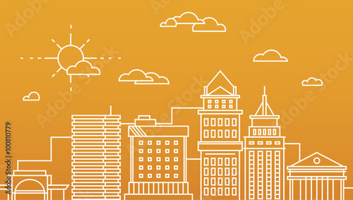 Big city business center skyscrapers megapolis buildings in linear flat design concept real estate architecture, commercial building and offices.