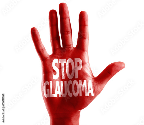 Stop Glaucoma written on hand isolated on white background photo