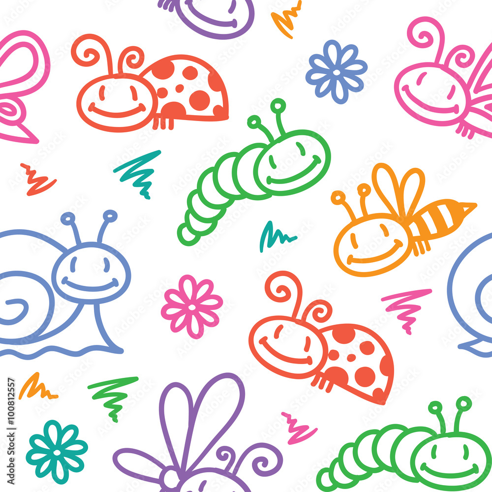 hand drawn pattern with insects hand drawn pattern with insects