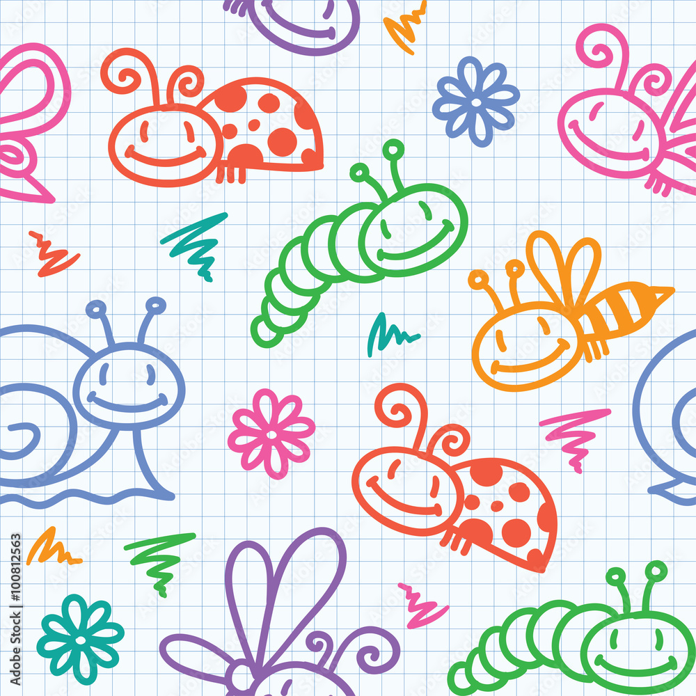 hand drawn pattern with insects