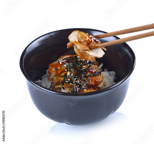 Japanese food rice  with chicken in Teriyaki sauce