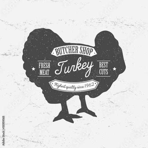 Butcher Shop Logo template retro style. Vintage Design for Logotype, Label, Badge and brand design. Turkey silhouette retro vector illustration