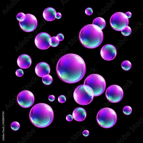Vector illustration of shiny bubbles on the sky background
