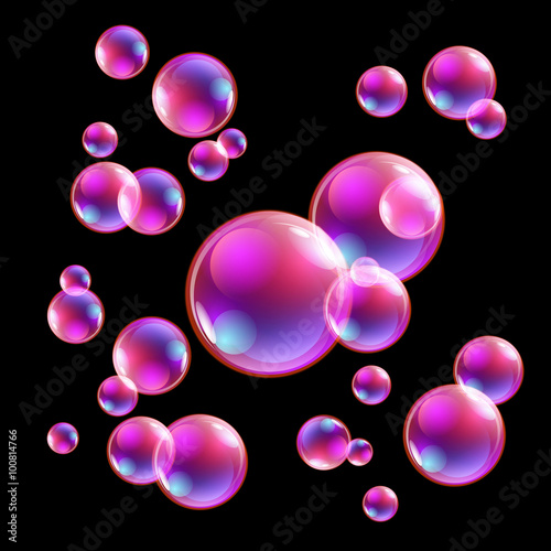 Vector illustration of shiny bubbles on the sky background