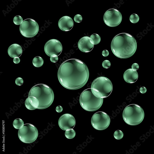 green Water drops on black background