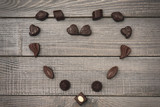 Heart shape composition of chocolate candies