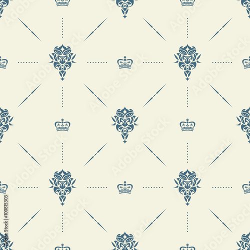 Royal wallpaper seamless pattern with crown and decorative elements. Luxury background