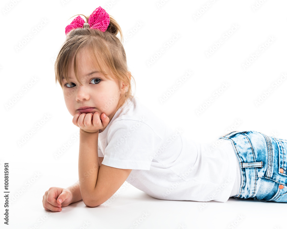 Portrait of a pretty little girl on a white background Portrait of a pretty little girl on a white background