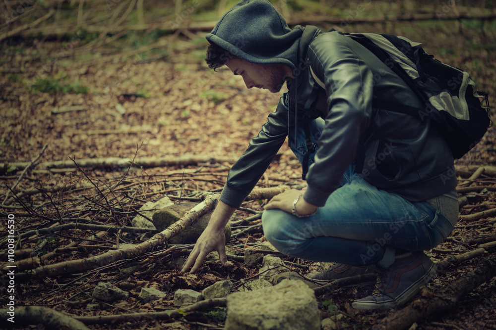 Young man in the forest