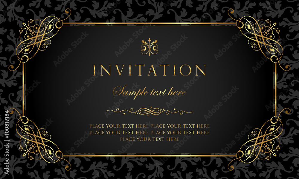 Invitation card - black and gold vintage style Stock Vector | Adobe Stock