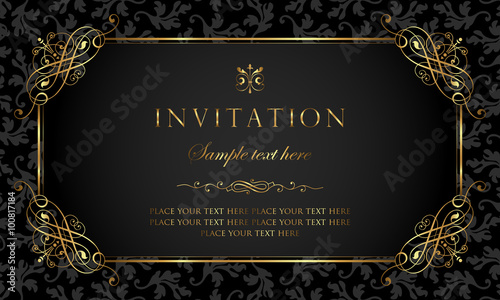 Invitation card - black and gold vintage style photo