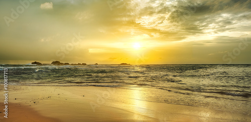 Golden sunset over the sea. Panorama