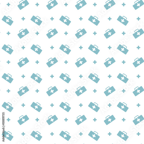 Medicine chest and cross icon seamless pattern. Background with first aid kit for healthcare center medical facility, pharmacy or support service