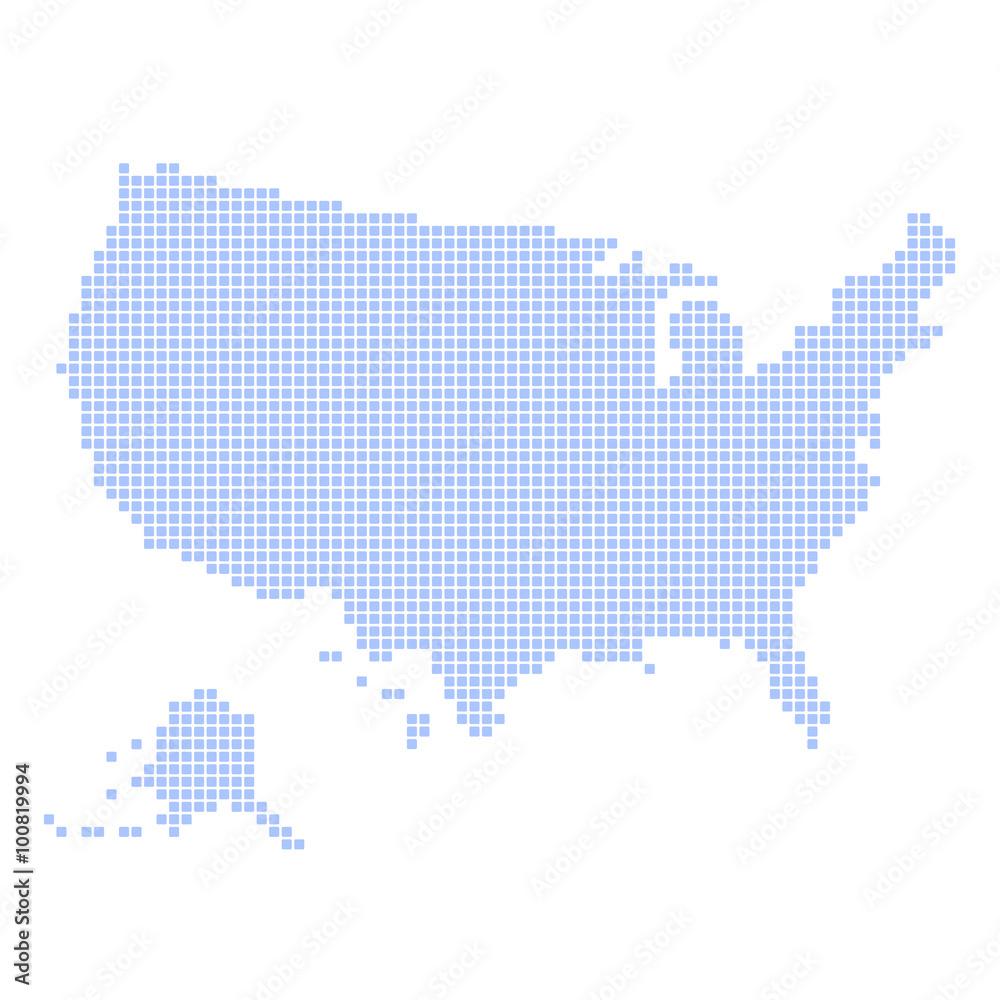 Blue Dotted USA Map on White Background. Vector