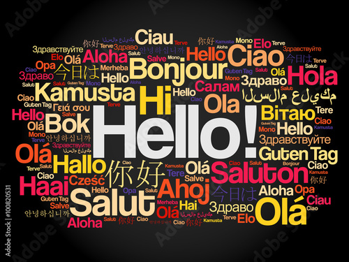 Hello word cloud in different languages of the world, background concept