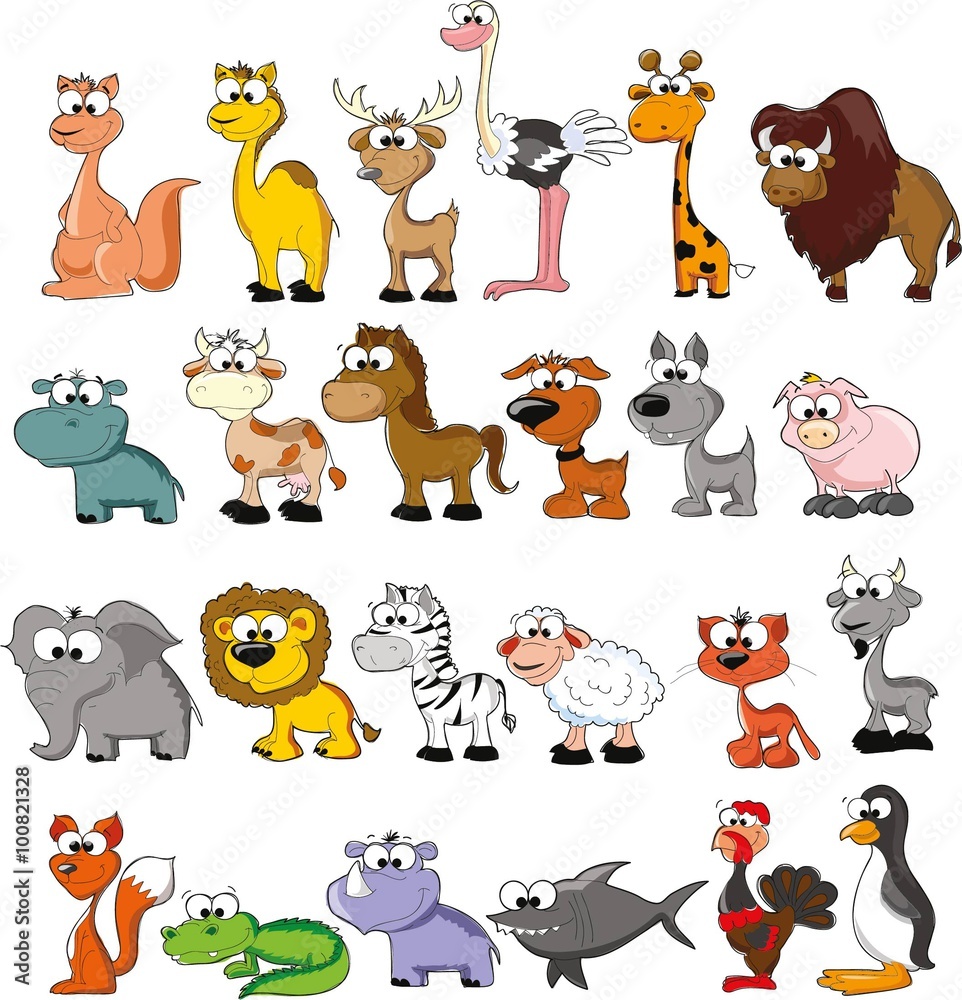 Obraz premium Set of vector cute cartoon animals 