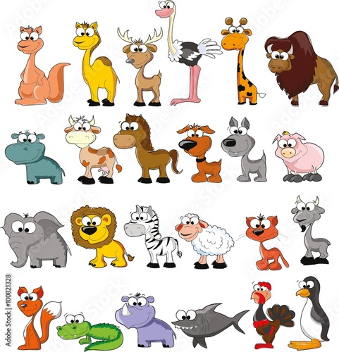 Set of vector cute cartoon animals 