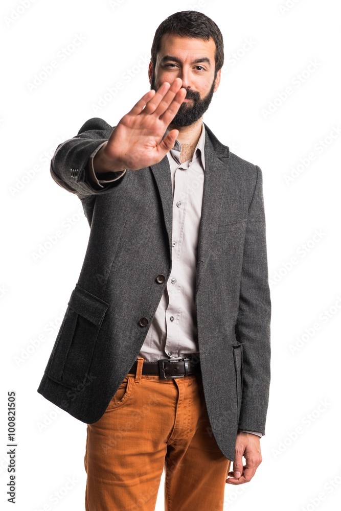Fototapeta premium Man making stop sign