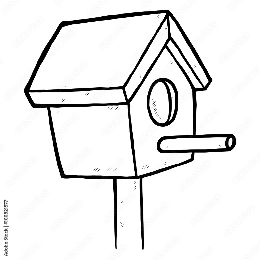 little bird house / cartoon vector and illustration, black and white, hand  drawn, sketch style, isolated on white background. Stock Vector | Adobe  Stock