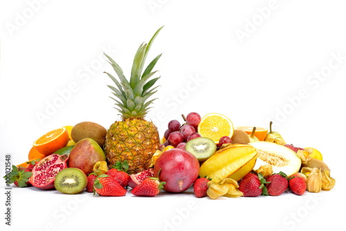 fresh tropical fruits isolated on white background