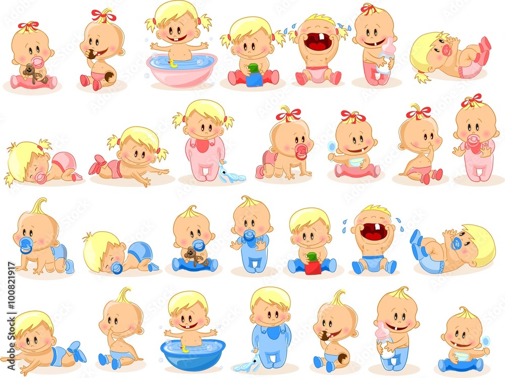 Vector illustration of baby boys and baby girls Vector illustration of baby boys and baby girls