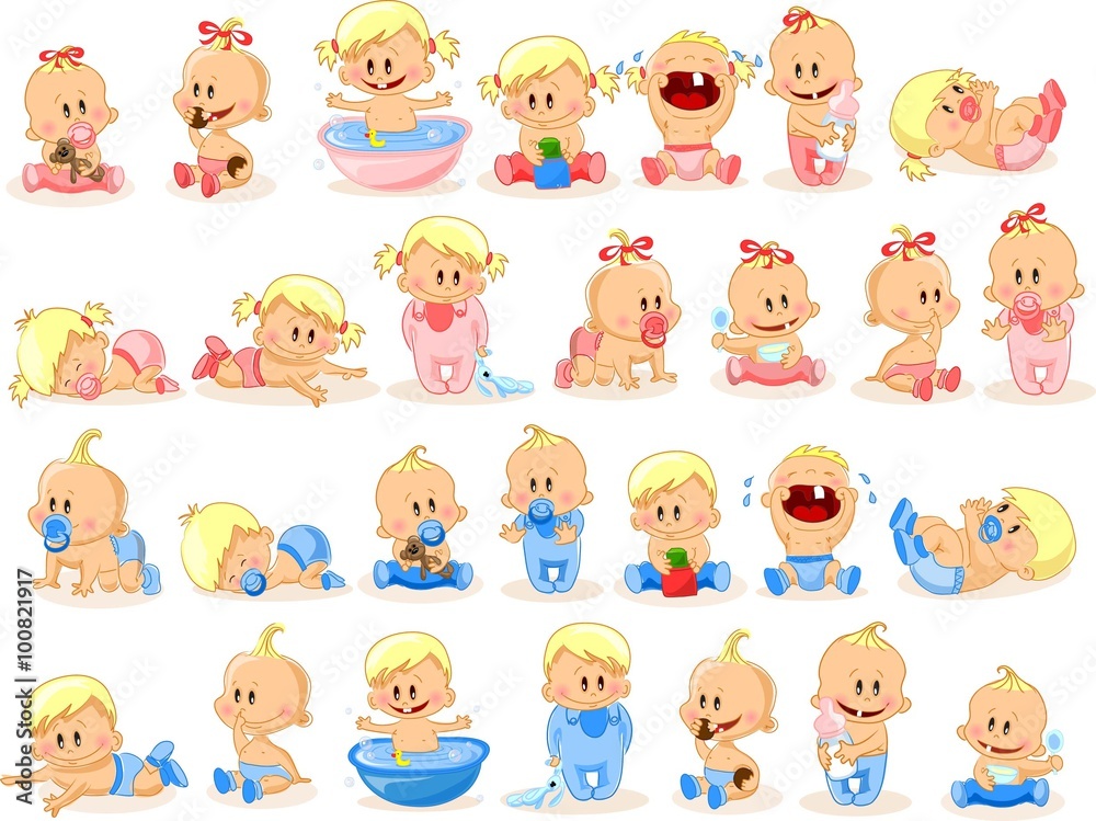 Vector illustration of baby boys and baby girls