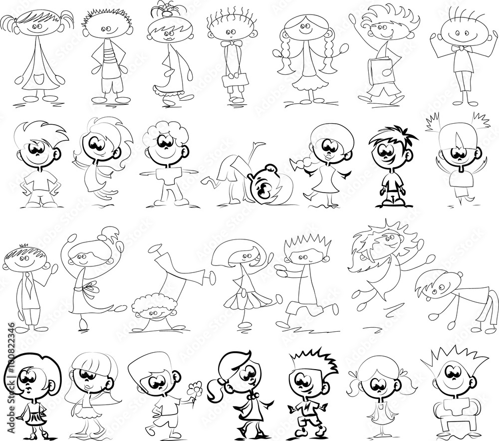 Cute happy cartoon doodle kids