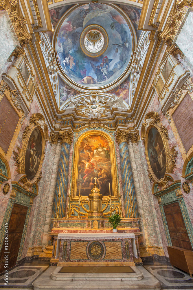 ROME, ITALY - MARCH 25, 2015: The sancutary with altarpiece The Liberation of a Slave in the Presence of the Trinity by C. Giaquinto (1750) in church Chiesa della Santissima Trinita degli Spanoli.