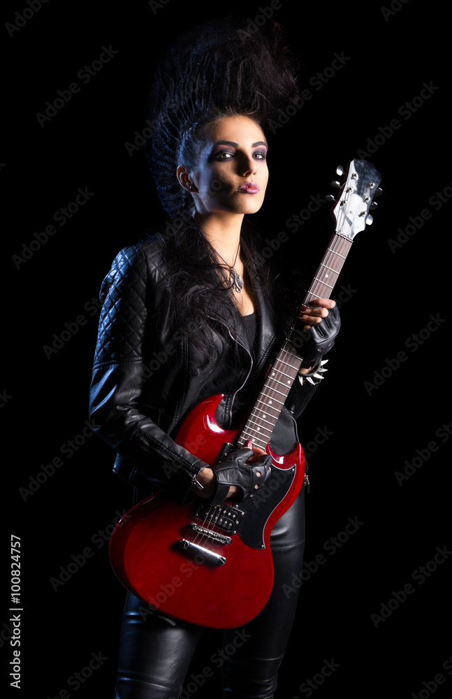 Rock musician woman isolated