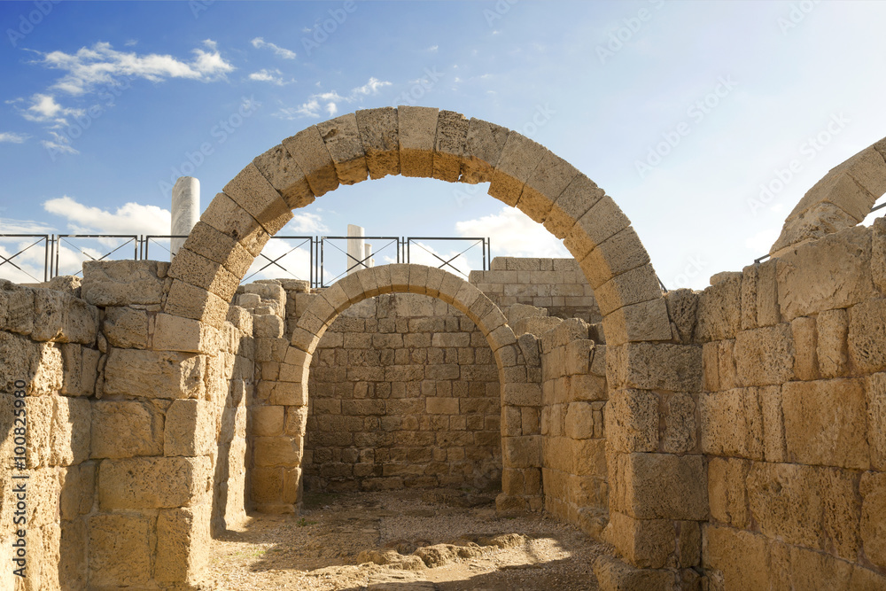 The architecture of the Roman period in the national park Caesarea on the Mediterranean coast of Israel