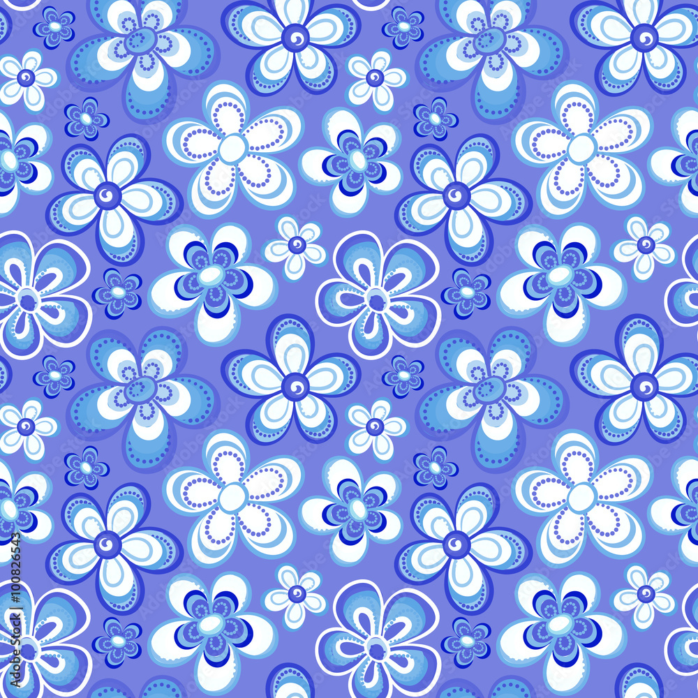 Vector floral pattern in doodle style with flowers. Gentle, spring floral background.