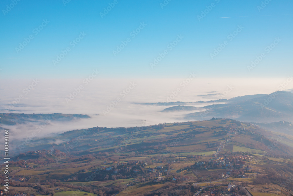 The valley and the city in the mist. The valley and the city in the mist.