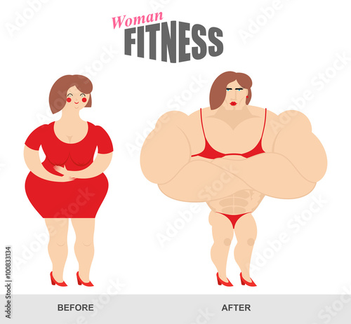 Womens fitness. Woman body before and after. Sports exercise and © popaukropa