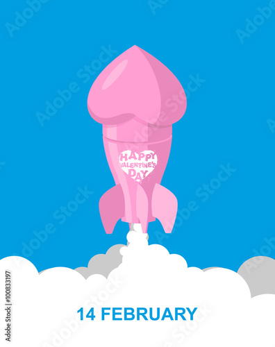 Love rocket. Pink Rocket with heart. Space transport flies. Air