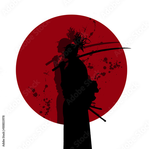 Japanese samurai with his bloody side projected