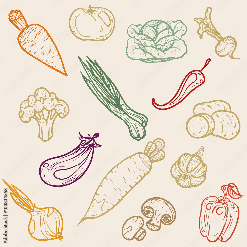 Colored icons vegetables. Colored icons vegetables.