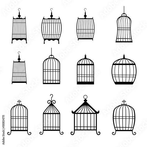 Set of modern bird cages. editable
