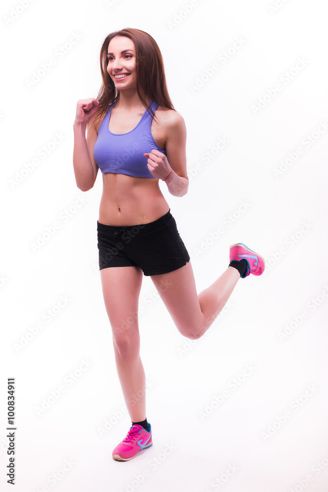 Beautiful woman running, isolated on white backgroung Beautiful woman running, isolated on white backgroung