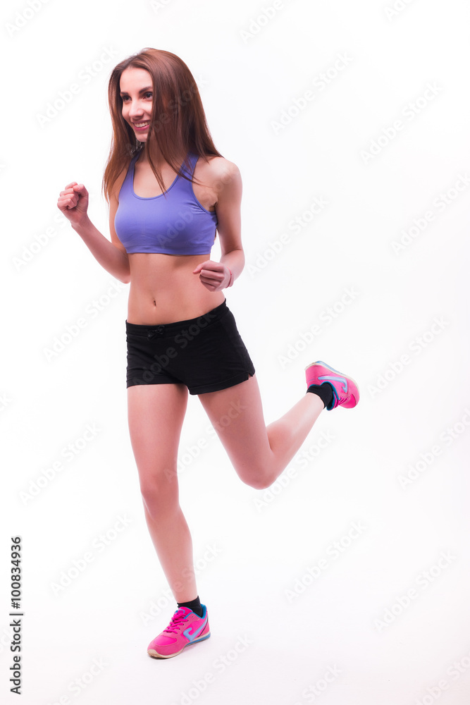Beautiful woman running, isolated on white backgroung Beautiful woman running, isolated on white backgroung