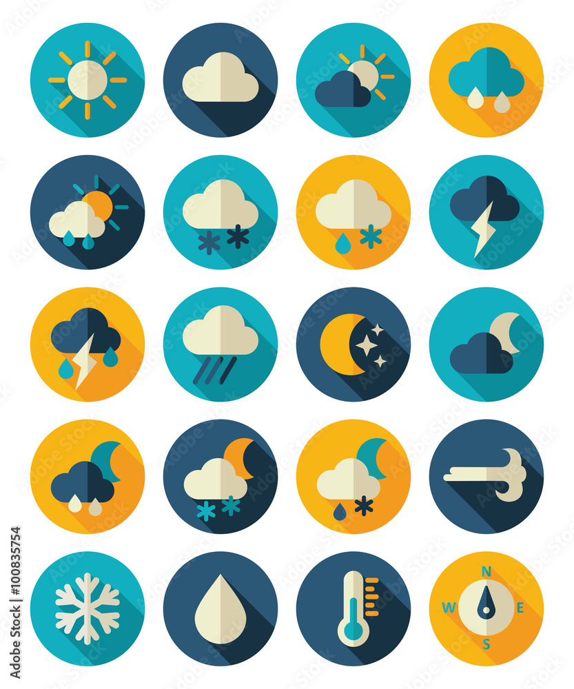 Meteorology Weather flat icons set Meteorology Weather flat icons set