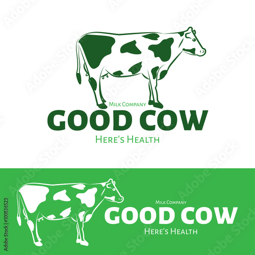 Vector logo of milk production or milk shop. Cow brand logo. Green style
