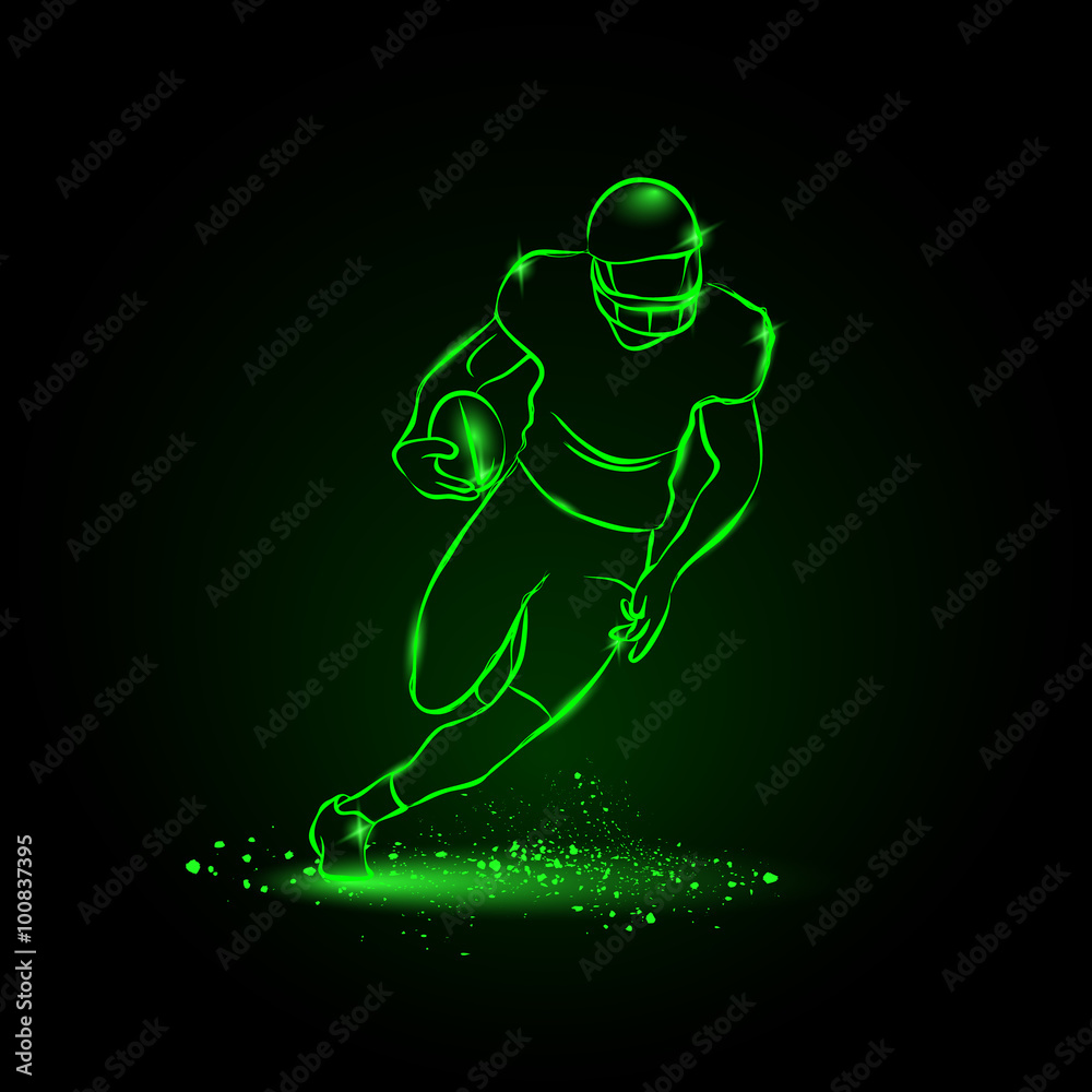 Football. The player runs away with the ball. neon style