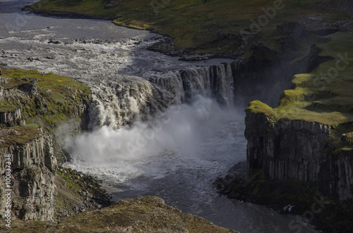 View on canyon of river and waterfall Hafragilsfoss in Iceland 