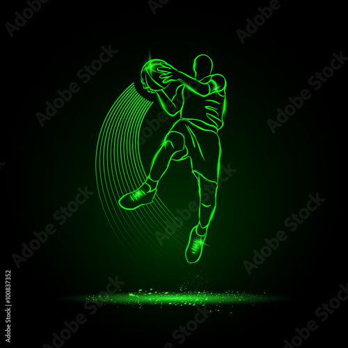 Basketball. The player jumping with the ball. neon style