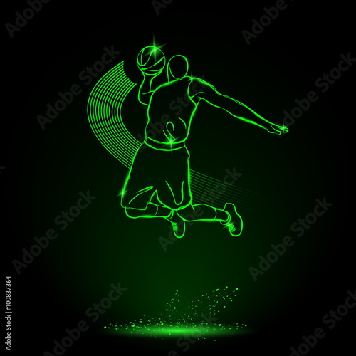 Basketball. Throw the ball, Slam. neon style
