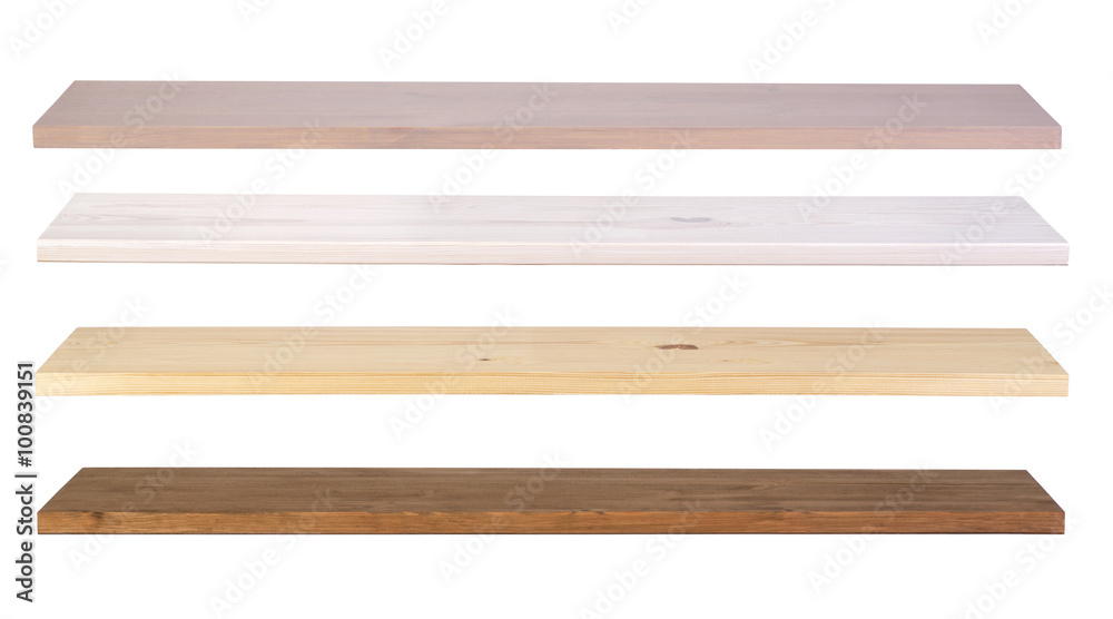 Wooden shelves isolated on white background